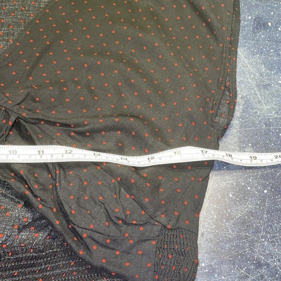 Zara Semi Sheer Crop Blouse Shirt Black Red Polka Dots Smock Waist Deep V Sz L - Picture 7 of 9